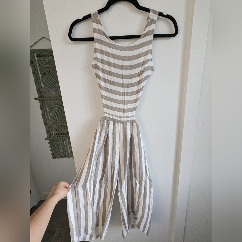 Beige Open Back Romper/Jumpsuit